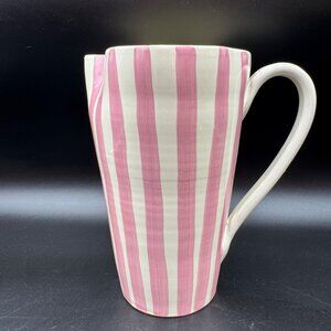 Rare Vintage Vietri Stoneware Pitcher Cabana Pink Stripes 8" Handcrafted Italy